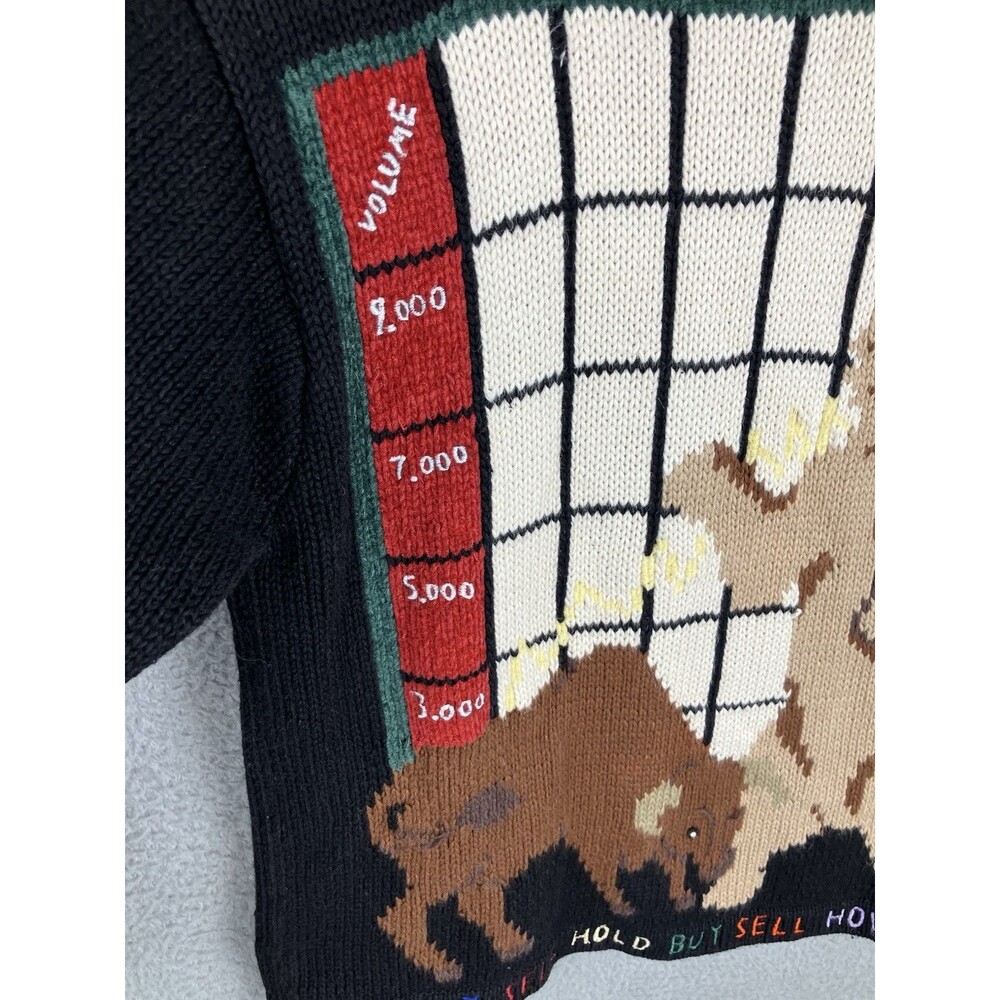 VTG Y2K Eagle's Eye Stock Market Snap Cardigan M Bulls Bears Buy-Sell-Hold RARE - Picture 6 of 12